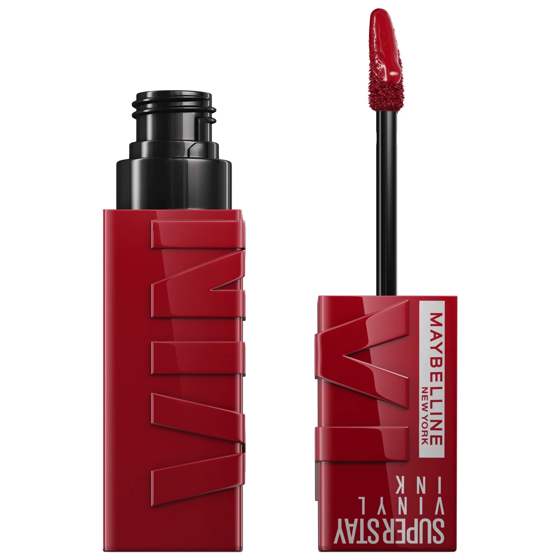 Maybelline New York Superstay Vinyl Ink lipstick in LIPPY, featuring a shiny, vibrant lip color with sleek packaging.