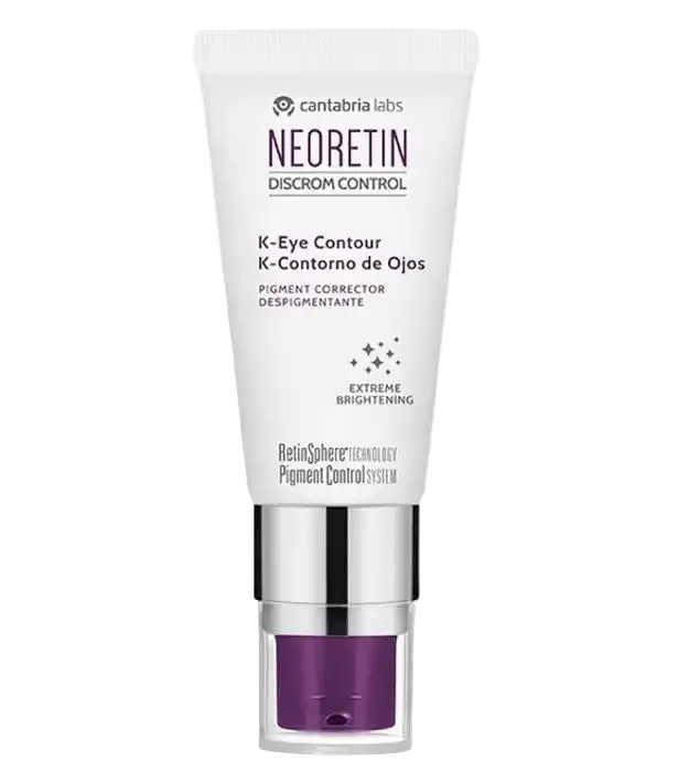 Celvess Cosmetic NEORETIN Discrom Control K eye serum with 15ml bottle for correcting dark spots and contouring the eye area.