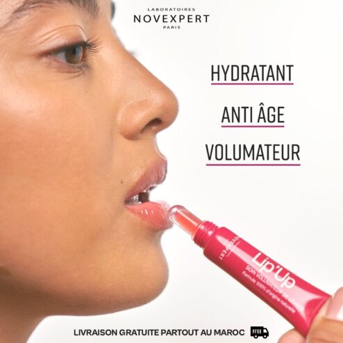 NOVEXPERT hyaluronic acid lip balm with volumizing and hydrating properties, in an 8ml tube for smooth, plump lips.