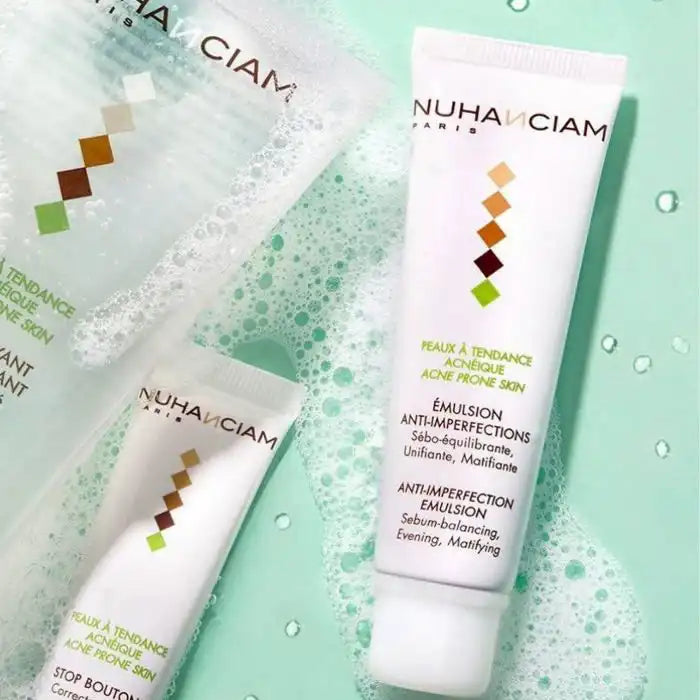 Celvess Cosmetic NUHANCIAM anti-imperfections emulsion in a 30ml bottle, designed to reduce skin blemishes and imperfections.