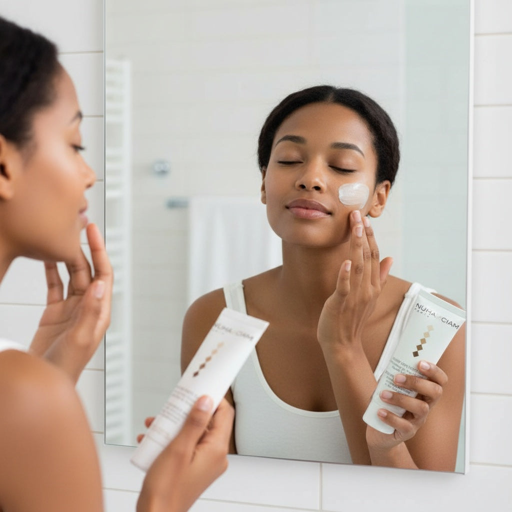 Celvess Cosmetic NUHANCIAM Pureté Éclat face mask in a 75ml jar, designed to enhance skin clarity and radiance.