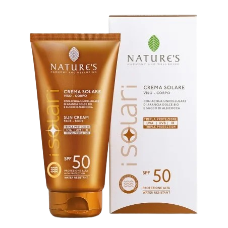 Celvess Cosmetic NATURE’S Isolari SPF50 sunscreen cream for face and body in 150ml tube, protecting skin from sun damage