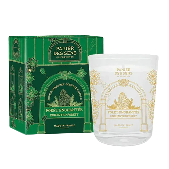 Celvess Cosmetic Panier des Sens scented candle with forest-inspired design, featuring natural wax and elegant packaging.