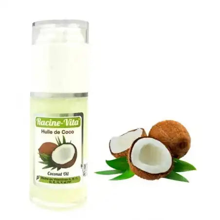 Celvess Cosmetic RACINE-VITA coconut hair oil in a 40ml bottle, showing the clear oil inside a transparent container.