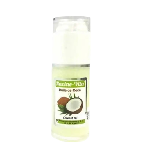 Celvess Cosmetic Racine-Vita coconut hair oil in a 40ml bottle, showcasing the transparent container and coconut oil inside.