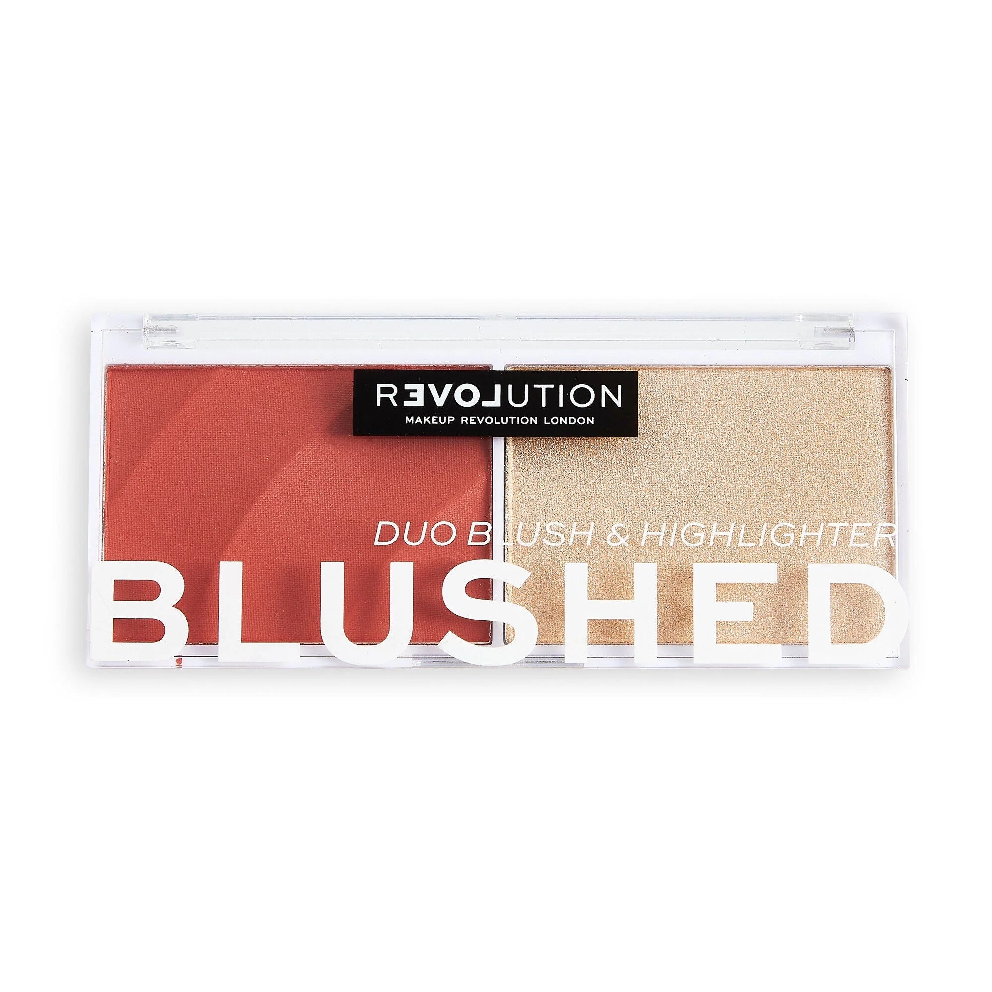Celvess Cosmetic RELOVE Colour Play Palette with blush duo in soft pinks and neutrals for versatile eye looks.