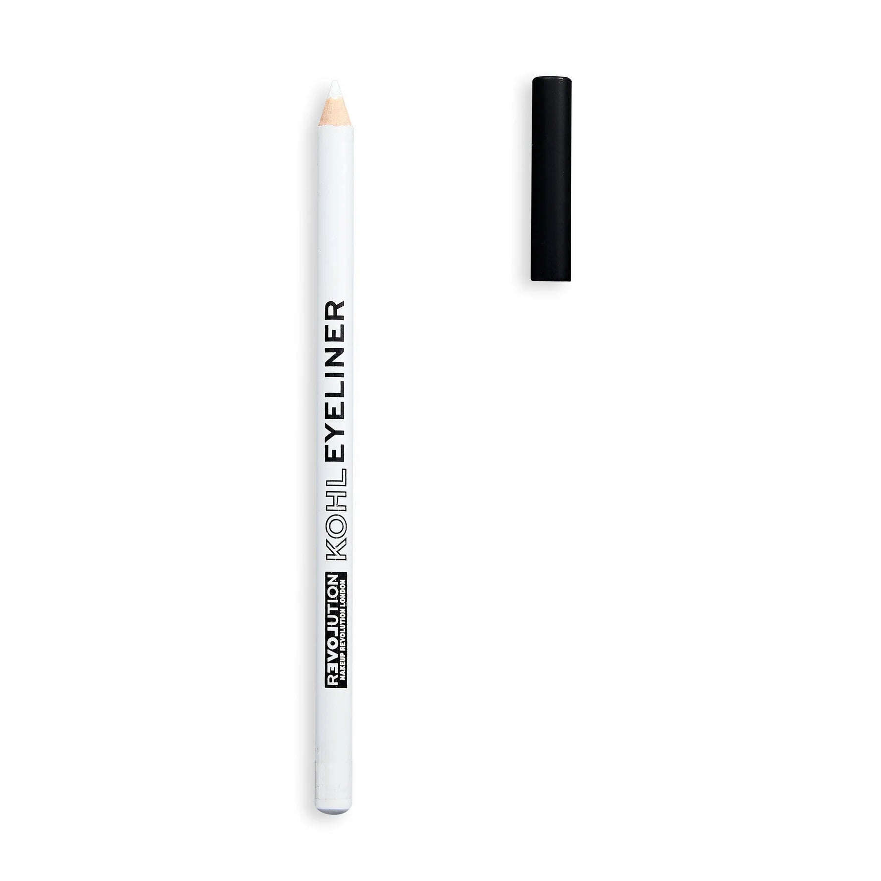 Celvess Cosmetic RELOVE Kohl Eyeliner in white, close-up of the pencil with the product name visible on the packaging.