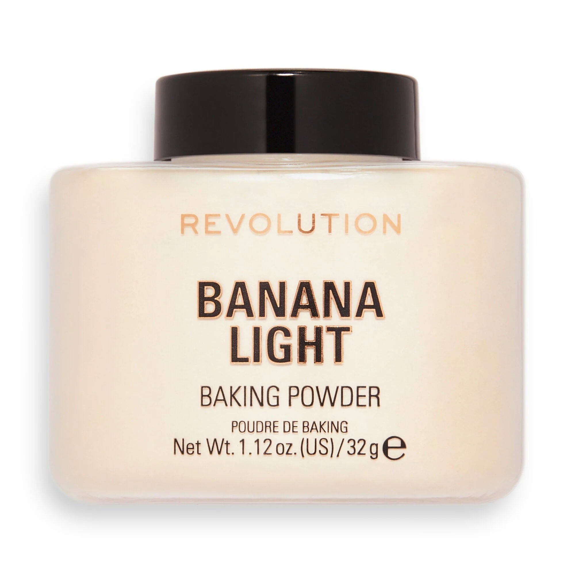 Celvess Cosmetic Revolution loose baking powder in banana light, shown in a container with the powder inside.