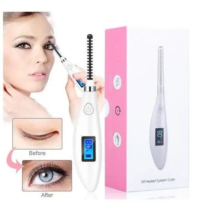 Ceramic heated eyelash curler by Celvess Cosmetic, cordless design, with a sleek, compact shape for easy, gentle curling.