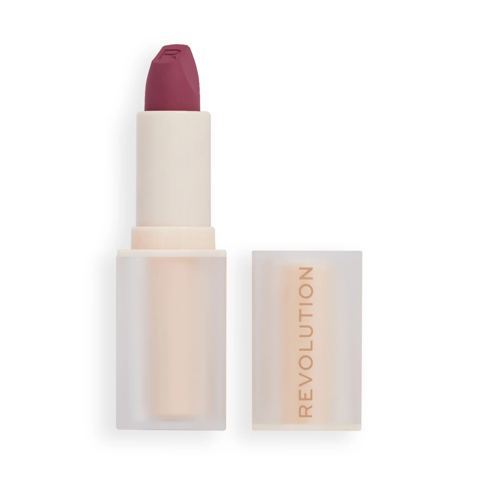 Revolution Lip Allure Soft Satin Lipstick in Berry Boss, a smooth satin finish lipstick in deep berry shade by Celvess Cosmetic.