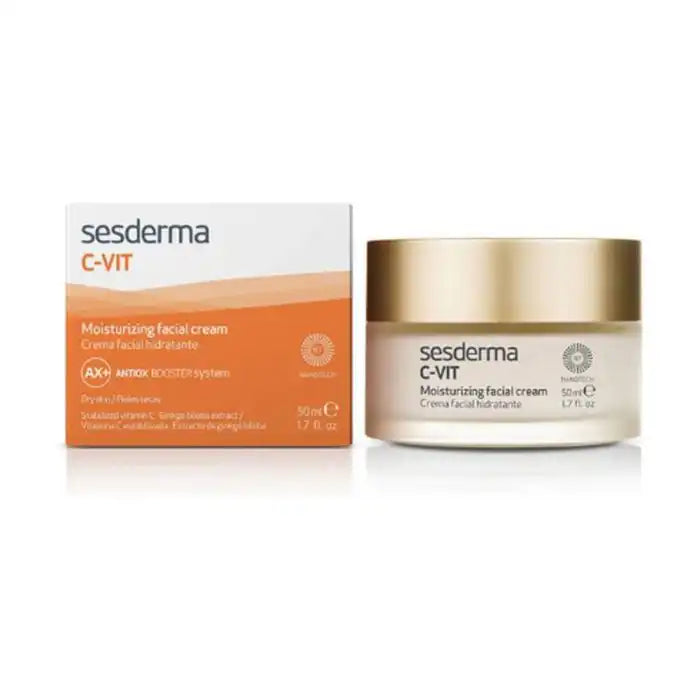 SESDERMA C-Vit Crème Hydratante 50ml face moisturizer in a white jar, featuring a blue label and smooth cream texture.