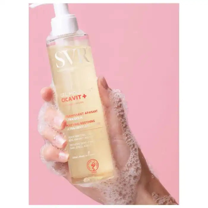 SVR Cicavit+ Gel Moussant Assainissant Apaisant ultra-doux 200ml, soothing cleansing gel for sensitive skin by Celvess Cosmetic
