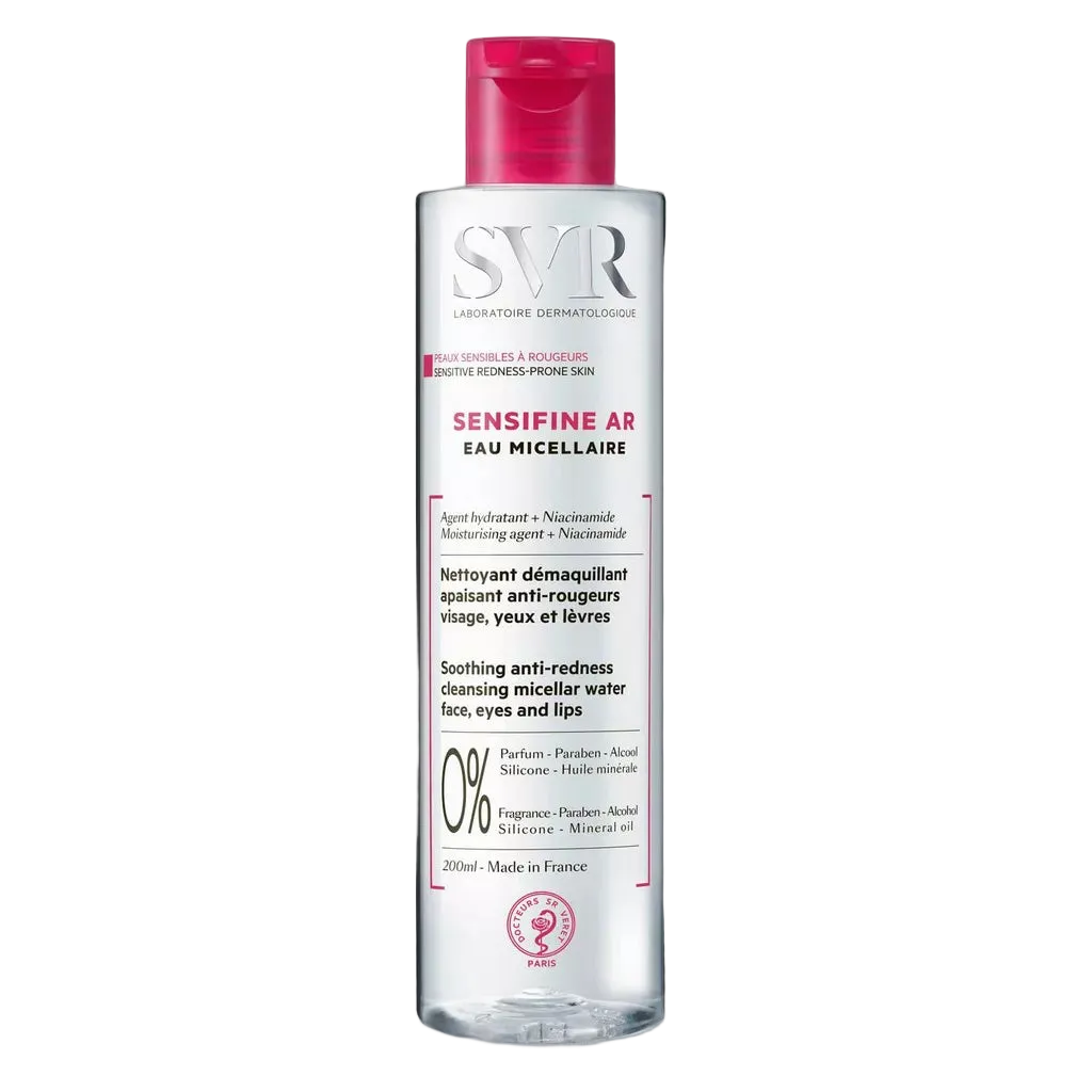 SVR Sensifine Ar Eau Micellaire Nettoyante Démaquillante, 200ml, gentle cleanser for sensitive skin and redness relief.