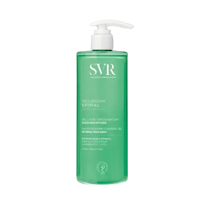SVR Spirial Deo-douche gel lavant pour le corps de 400ml, déodorant 24h fraîcheur intense, par Celvess Cosmetic