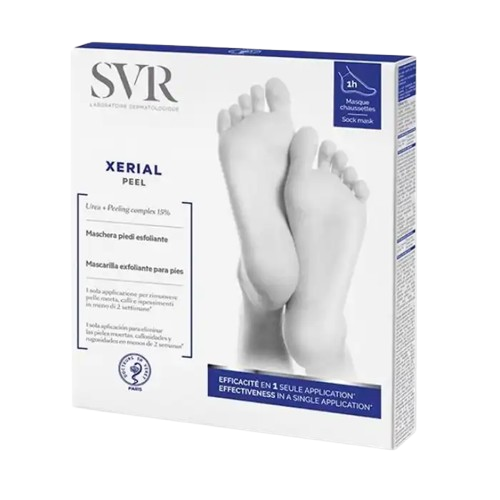SVR Xerial Peel Masque Exfoliant Pieds in a 2-pack, exfoliating cream for hands and feet by Celvess Cosmetic.