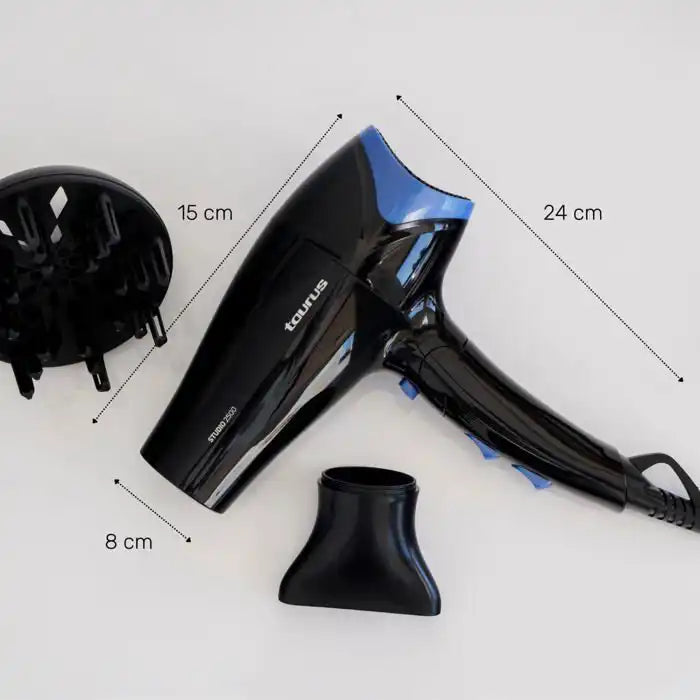 Celvess Cosmetic Studio 2500 hair dryer with 2400W power, ionizer, and ultra-fast drying in a sleek black design.