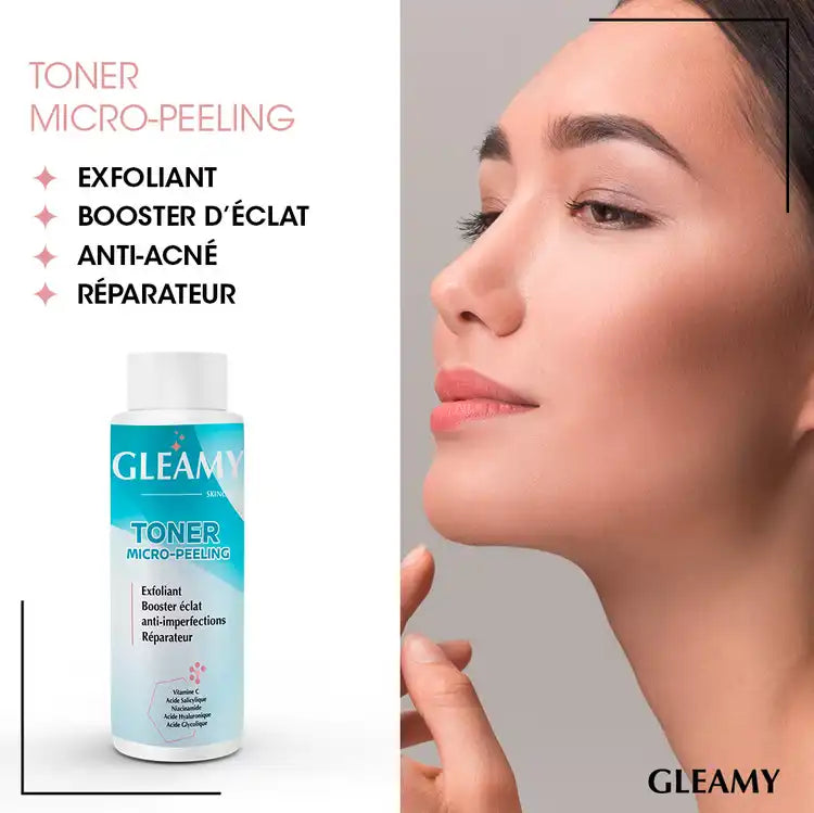 Celvess Cosmetic Alphascience Gleamy Toner Micro-Peeling serum in a 100ml bottle, paraben-free exfoliant for anti-blemish skin.