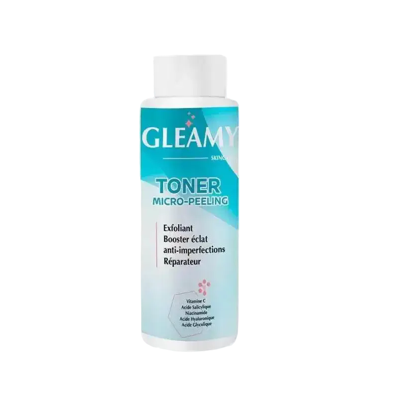 Celvess Cosmetic Alphascience Gleamy Toner Micro-Peeling serum in 100ml bottle, paraben-free anti-tache exfoliant for brightening skin.