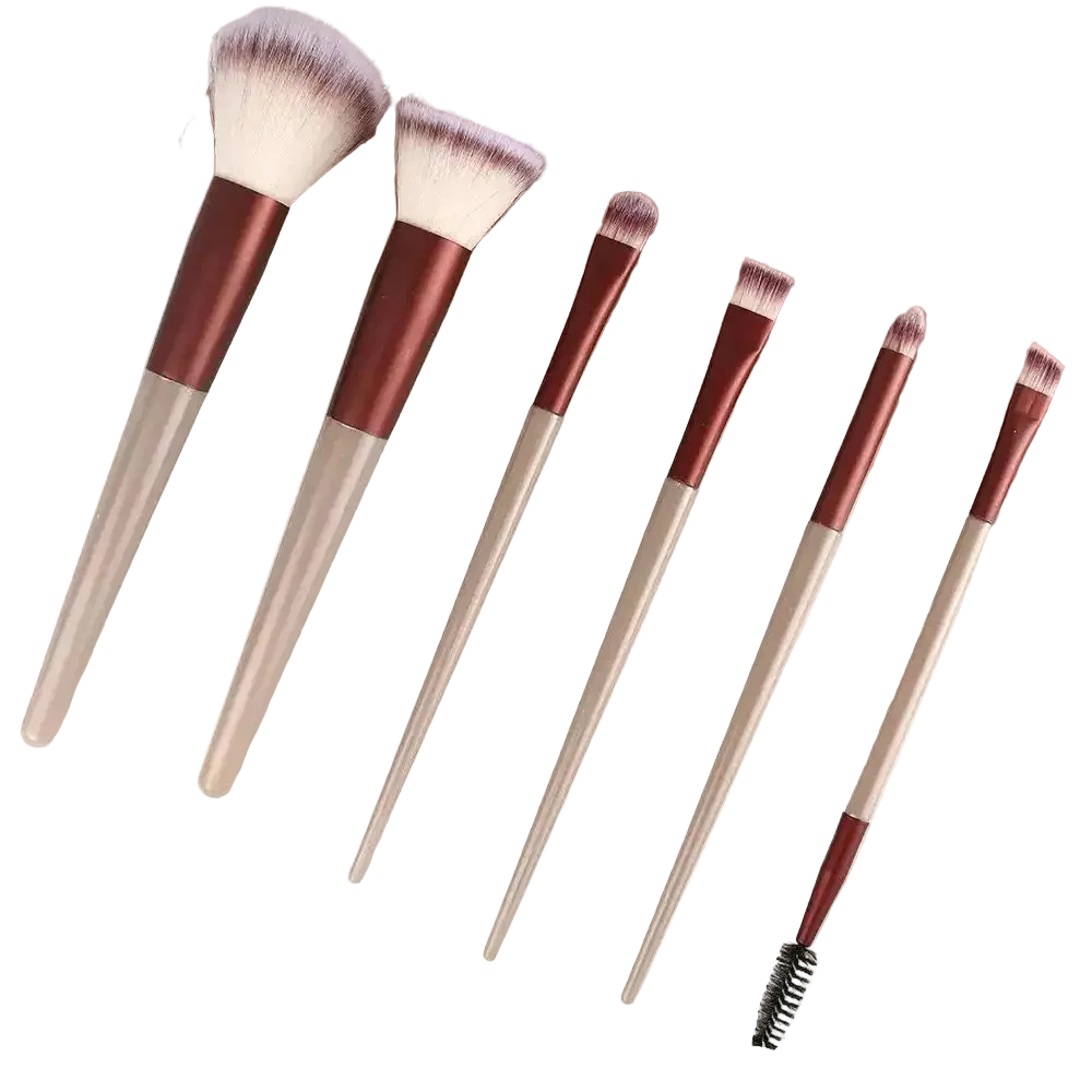 Set de 6 pinceaux de maquillage Celvess Cosmetic, makeup brush ensemble with various brush types for blending and applying cosmetics.
