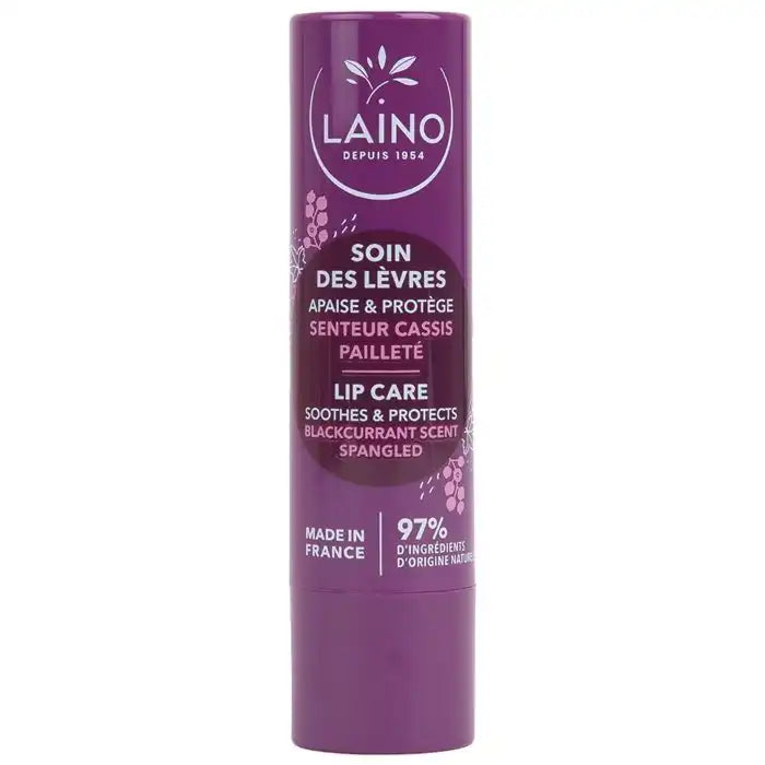 Celvess Cosmetic Laino Soin des Lèvres lip balm in cassis, 4g, hydrating and UV protection, with a smooth, tinted finish.