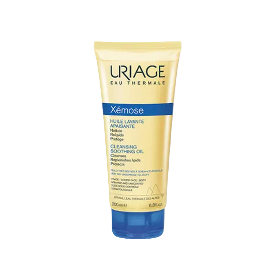 Uriage Xémose Huile Lavante Apaisante 200ml, soothing cleansing oil for body and gentle gel douche in a clear bottle