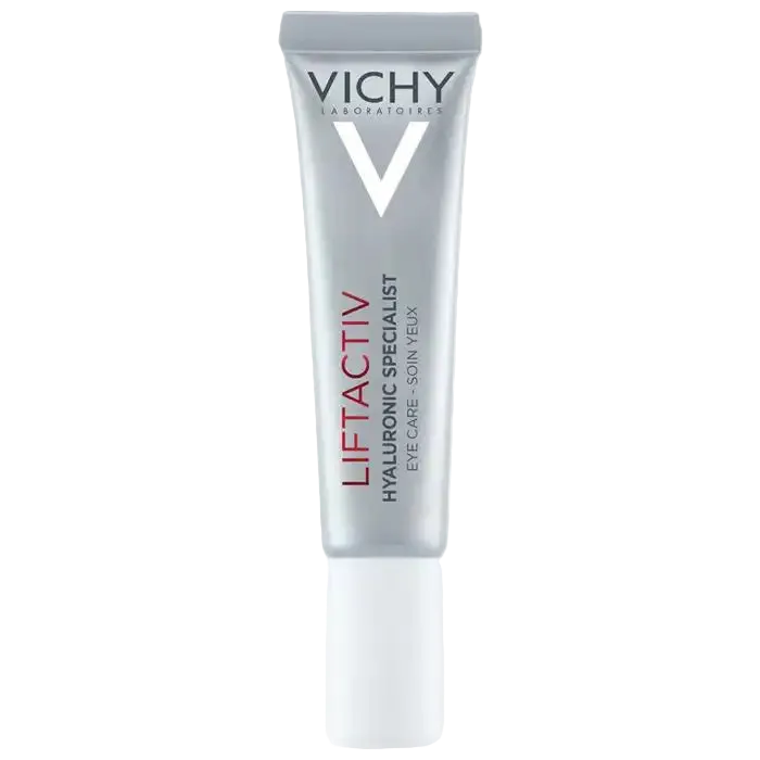 Vichy Liftactiv Supreme Yeux eye care cream in a 15ml jar, designed to tighten and reduce wrinkles around the eyes.