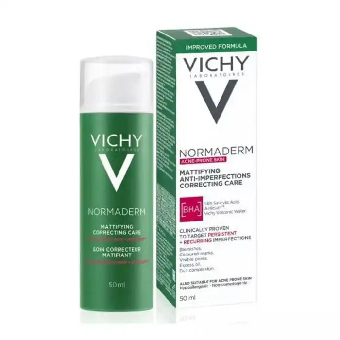 Vichy Normaderm Soin Correcteur Matifiant 50ml, anti-imperfections skincare cream in a white tube with blue accents.