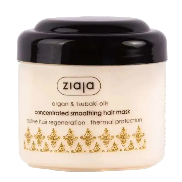 ZIAJA Argan and Tsubaki hair mask in a 200ml jar, smooths and protects hair from heat damage, by Celvess Cosmetic.
