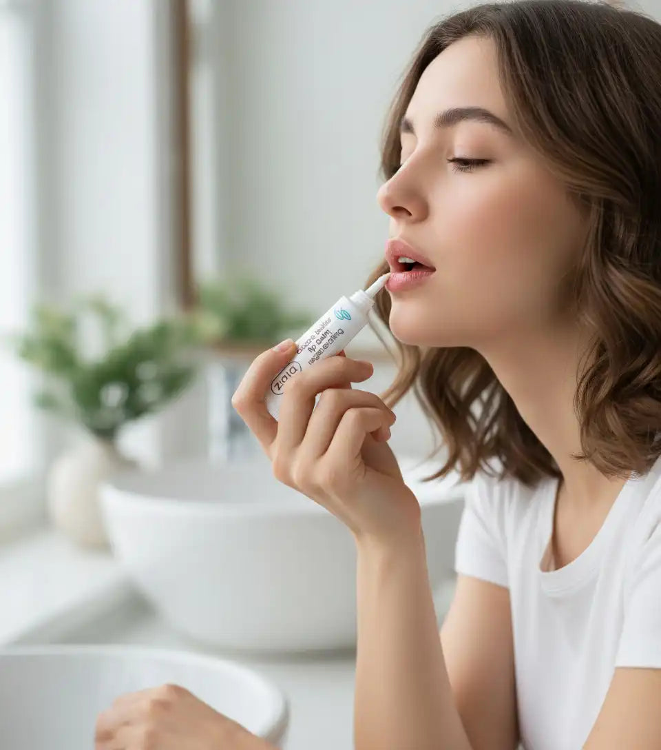 Celvess Cosmetic ZIAJA repairing lip balm with cacao butter, shown in a close-up of the tube with a smooth, natural finish.