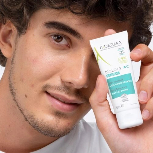 A-DERMA Biology-AC Global Soins anti-imperfections cream in a 40ml jar, with a clean, minimalist design and product label visible.