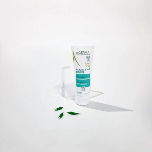 A-DERMA Biology-AC Global Soins anti-imperfections cream in 40ml jar, featuring a sleek white container with product label.