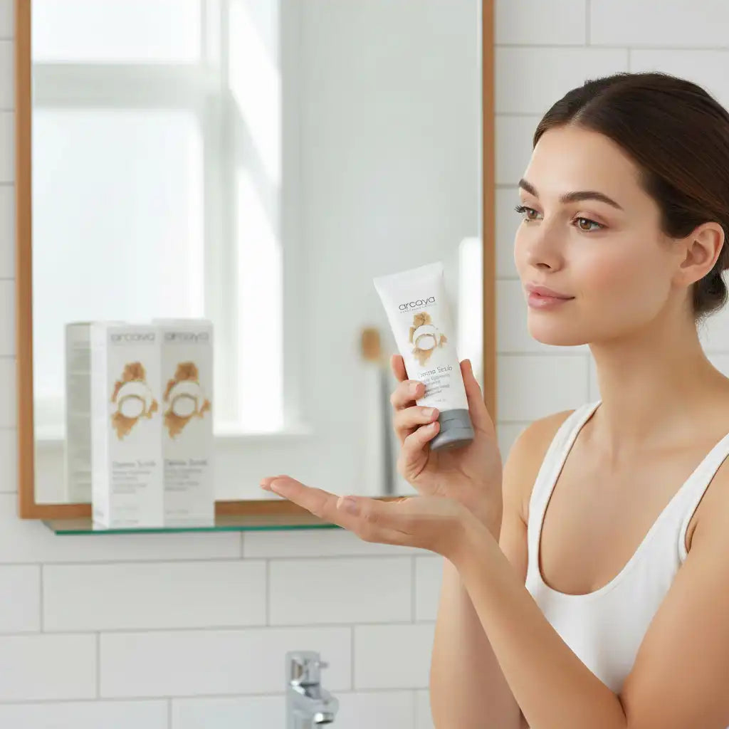 Celvess Cosmetic ARCAYA Derma Scrub Gommage Visage Eclaircissant 75ml exfoliates and brightens facial skin with gentle exfoliating particles.