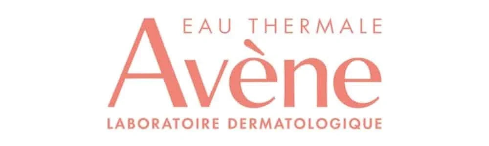 Logo Avène Eau Thermale, laboratoire dermatologique, fond blanc, texte rose.
