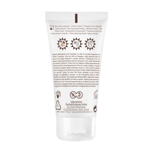 AVÈNE Solaire Crème Minérale SPF50+ facial sun protection cream in 50ml tube, smooth texture and mineral formula.