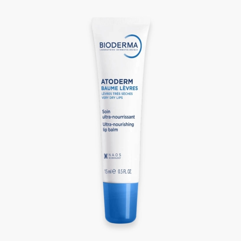 Celvess Cosmetic BIODERMA Atoderm Lèvres Baume Réparateur 15ml showing a nourishing lip balm tube for dry lips.