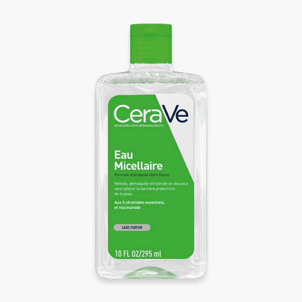 CeraVe Eau Micellaire 295ml bottle with a clear liquid, gentle makeup remover and facial cleanser from Celvess Cosmetic.