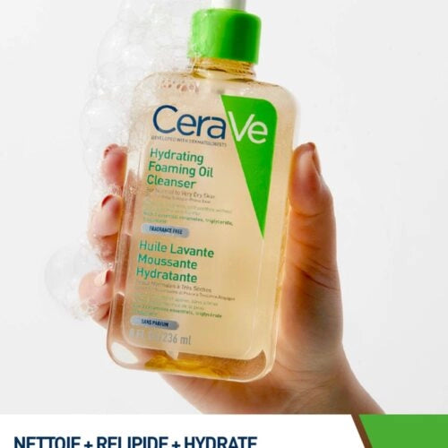 CeraVe hydrating foaming cleansing oil for normal to very dry skin in a 236ml bottle, part of skincare oils collection.
