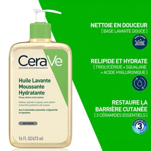 Cerave hydrating foaming cleansing oil for normal to very dry skin in a 236ml bottle, ideal for gentle skin care.