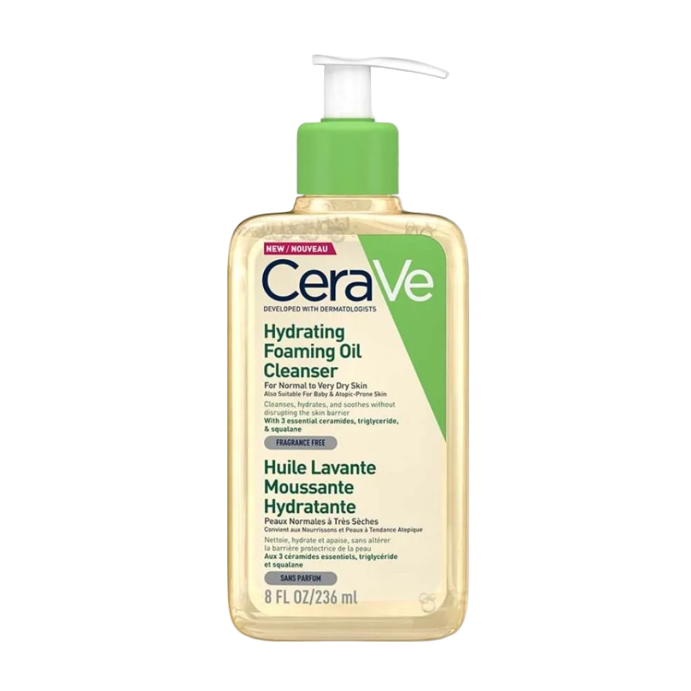 CeraVe hydrating foaming cleanser oil for normal to very dry skin in a 236ml bottle, suitable for gentle skin hydration.