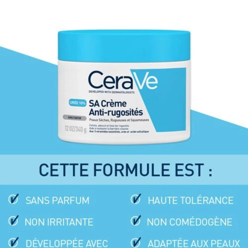 Cerave SA Anti-Rugosités Body Cream for dry, rough, and flaky skin with 10% Urea in 340g jar.