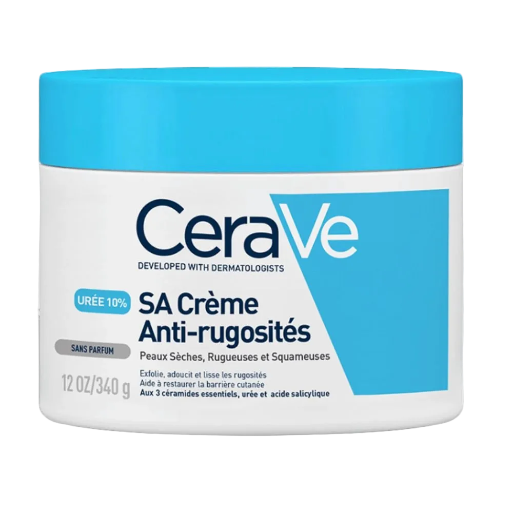 Cerave SA Crème Anti-Rugosités pour peau sèche et rugueuse, 340g, en tube, avec 10% d’urée, pour exfoliation et hydratation.