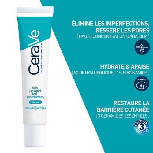 Cerave Anti-Imperfections Concentrated Care 40ml bottle, skincare product for blemish-prone skin, with a sleek packaging design.