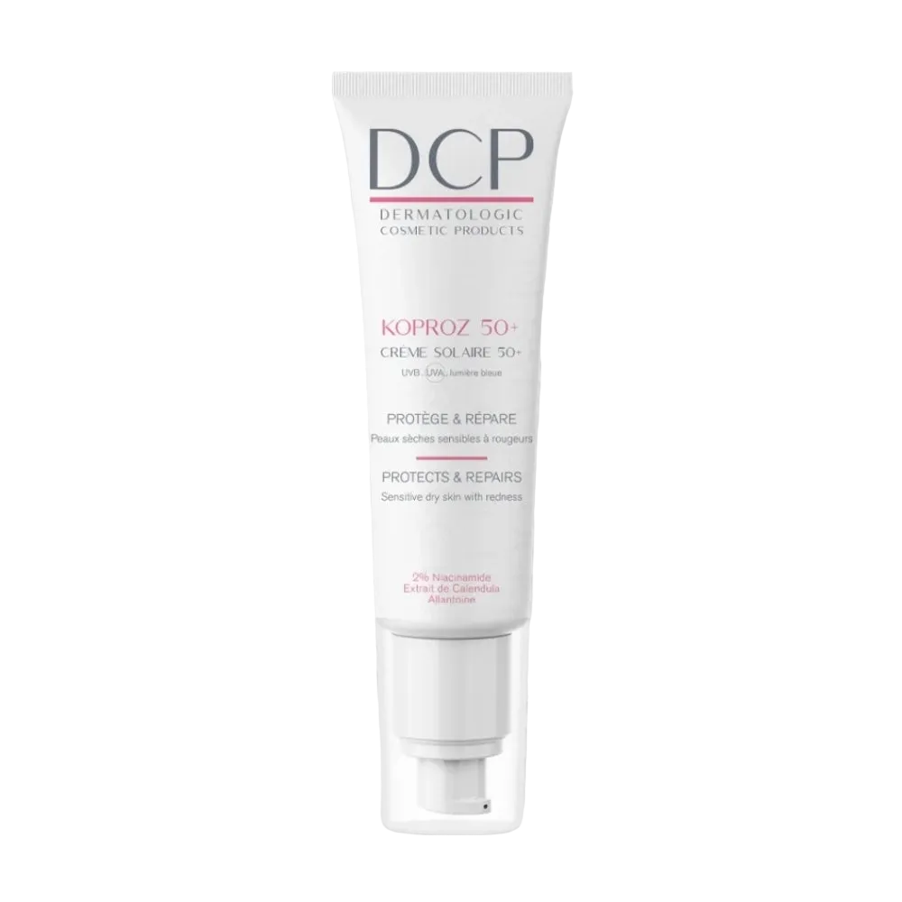 DCP Koproz Crème Solaire Peau Sensible SPF50+ facial sun protection cream in 50ml tube by Celvess Cosmetic