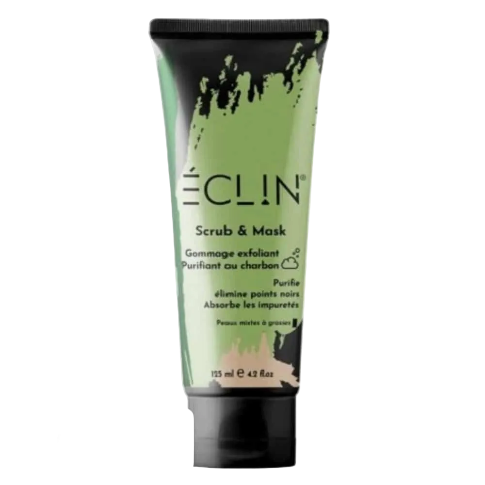 Celvess Cosmetic ÉCLIN Charcoal Exfoliating Scrub and Mask 125ml, purifying exfoliant with charcoal for deep cleansing.