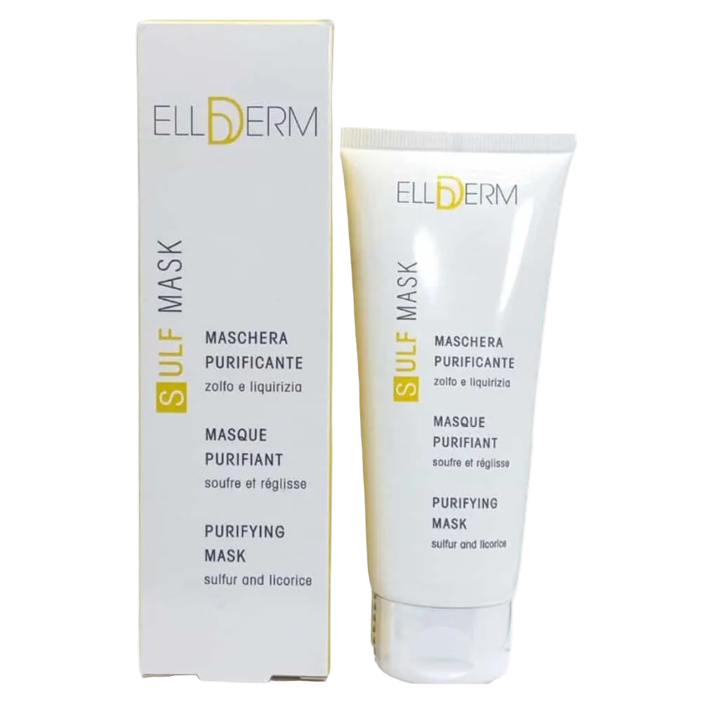 Celvess Cosmetic ELLDERM Sulf Masque Purifiant in 100ml jar, a purifying facial mask for deep cleansing and skin refreshment.