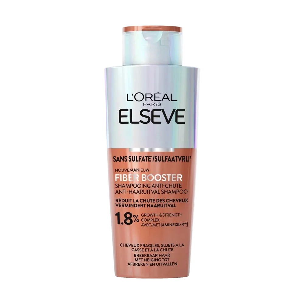 ELSEVE Fiber Booster Anti-Chute Shampoo 200ml for thinning hair, volumizing shampoo by Celvess Cosmetic, showing the bottle and label.