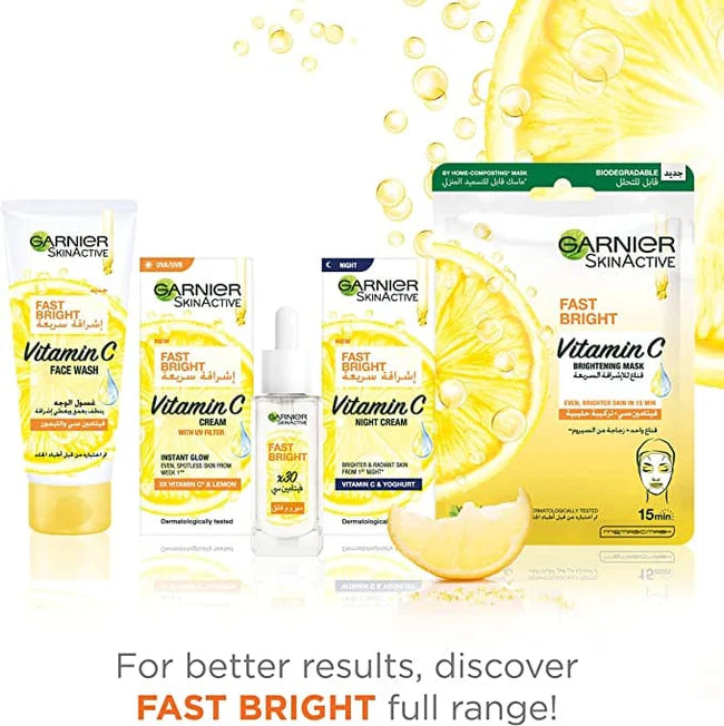 Garnier Skinactive Crème Gommante Fast Bright with Vitamin C, 50ml, a facial exfoliating cream for luminous skin.