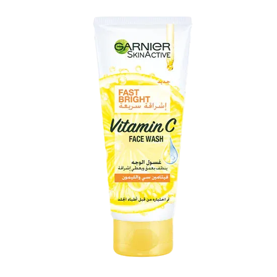 Garnier Skinactive Fast Bright Vitamin C facial scrub cream in 50ml jar, gentle exfoliant for luminous skin, by Celvess Cosmetic.