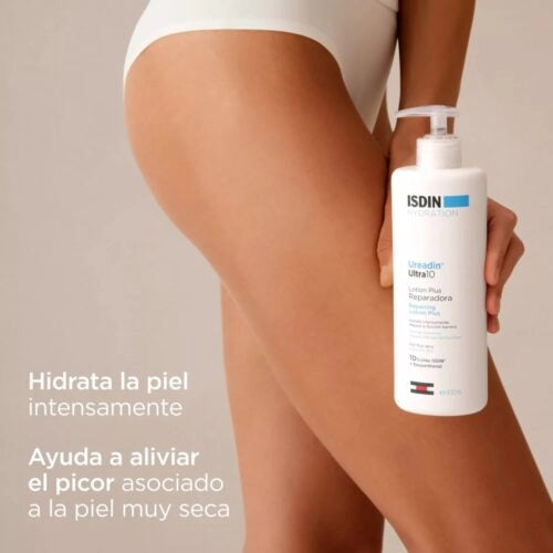 ISDIN Ureadin Ultra 10 Lotion Plus Réparatrice 400ml bottle, a nourishing body lotion from Celvess Cosmetic.