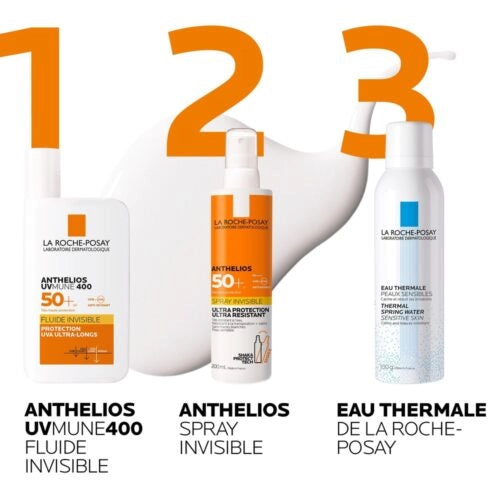 LA ROCHE-POSAY Anthelios UVMUNE 400 SPF50+ invisible face sunscreen in 50ml bottle, suitable for sensitive skin.